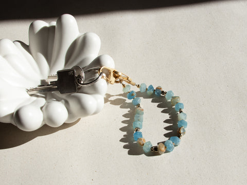 Short key chain with rose quartz natural stones