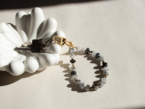 Short key chain with rose quartz natural stones