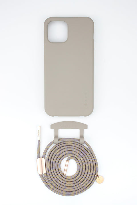 Handykette abnehmbar und Handyhülle für iPhone Samsung in CLAY Grau mit Kordel BOHEMIAN handmade von eilenna
