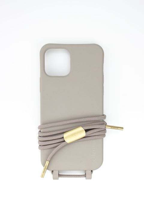 Handykette abnehmbar und Handyhülle für iPhone Samsung in CLAY Grau mit Kordel BOHEMIAN handmade von eilenna
