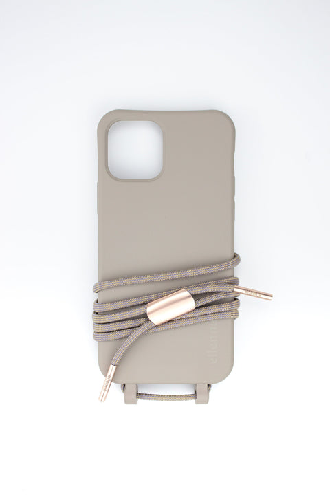 Handykette abnehmbar und Handyhülle für iPhone Samsung in CLAY Grau mit Kordel BOHEMIAN handmade von eilenna