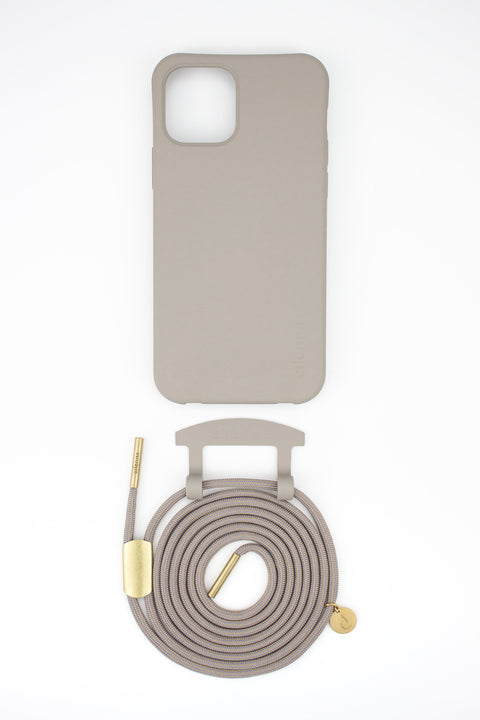 Handykette abnehmbar und Handyhülle für iPhone Samsung in CLAY Grau mit Kordel BOHEMIAN handmade von eilenna