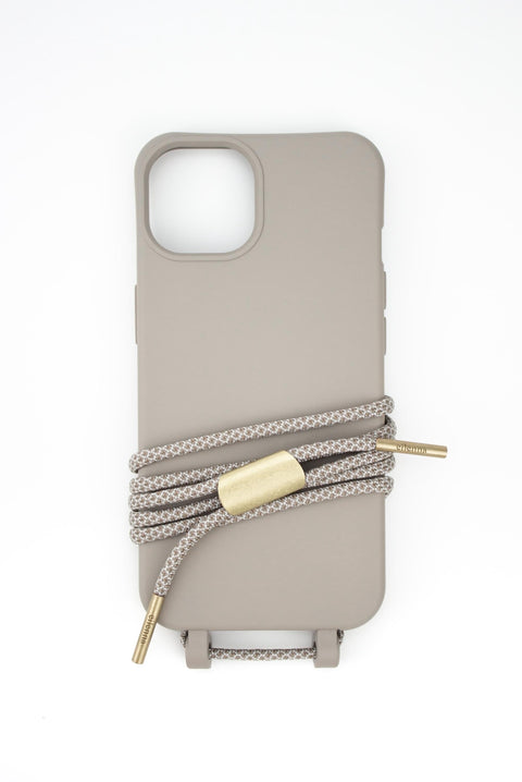 Handykette mit Handyhülle für iPhone und Samsung in CLAY Grau mit Kordel OAT handmade von eilenna