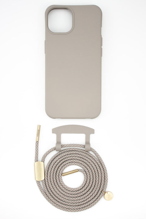 Handykette mit Handyhülle für iPhone und Samsung in CLAY Grau mit Kordel OAT handmade von eilenna