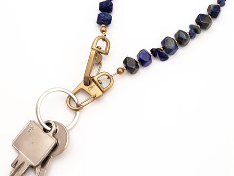 Schlüsselkette kurz mit Lapislazuli Natursteinen