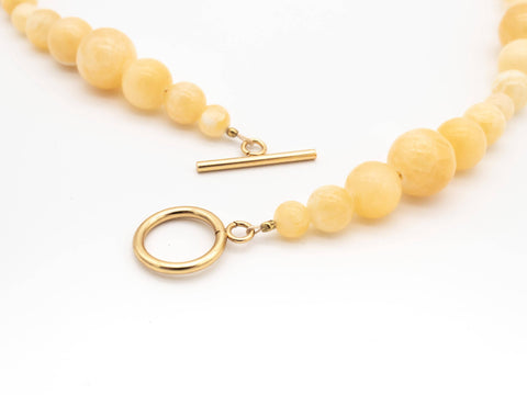 Halskette aus gelben Chalcedon Perlen Naturstein – handmade Damenkette mit 18K vergoldetem Verschluss