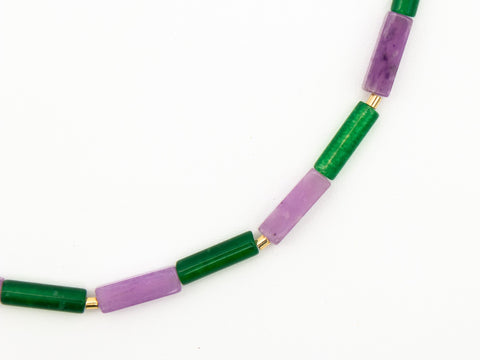Halskette aus Amethyst und grünem Achat Perlen – Handmade Schmuck mit 18K vergoldetem Verschluss für Damen