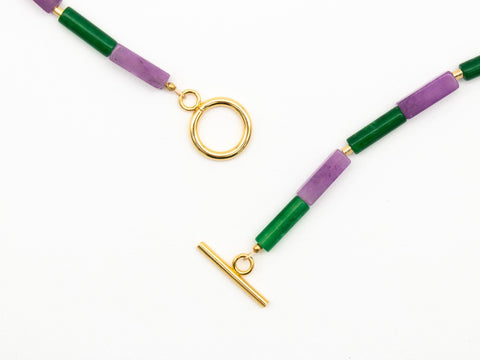 Halskette aus Amethyst und grünem Achat Perlen – Handmade Schmuck mit 18K vergoldetem Verschluss für Damen