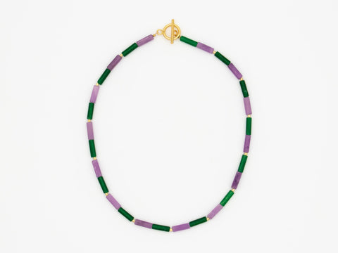 Halskette aus Amethyst und grünem Achat Perlen – Handmade Schmuck mit 18K vergoldetem Verschluss für Damen