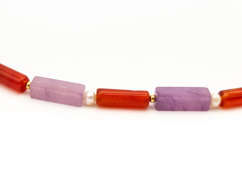 Halskette aus Naturstein Amethyst, Achat & Süßwasserperlen