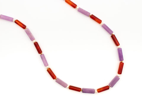 Halskette aus Naturstein Amethyst, Achat & Süßwasserperlen