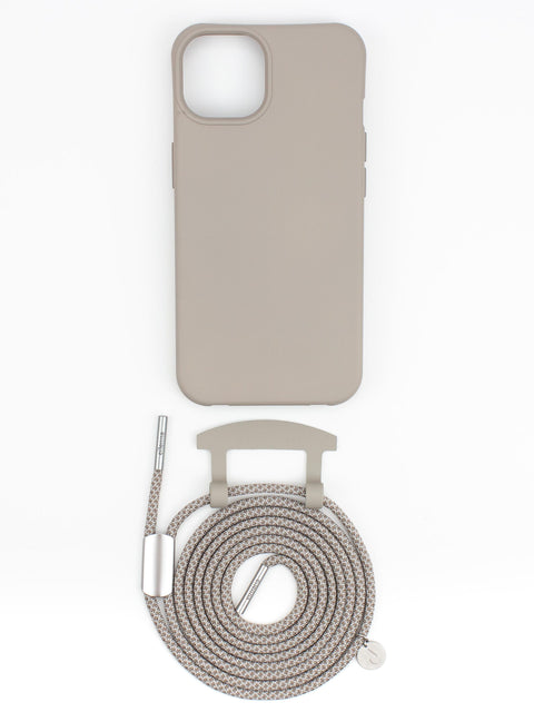 Handykette mit Handyhülle für iPhone und Samsung in CLAY Grau mit Kordel OAT handmade von eilenna