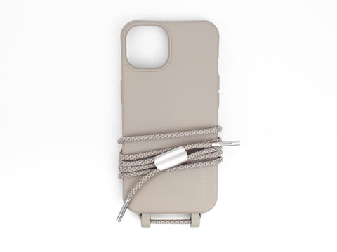 Handykette mit Handyhülle für iPhone und Samsung in CLAY Grau mit Kordel OAT handmade von eilenna