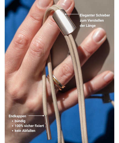 Handykette und Handyhülle für iPhone und Samsung in CLAY Grau mit Kordel OAT handmade von eilenna