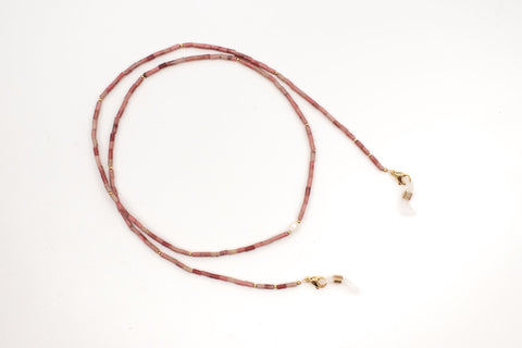 Brillenkette aus Naturstein Rhodochrosit & Süßwasserperle, Handmade Brillenzubehör von eilenna, 2-in-1 Sonnenbrillen-Kette und Halskette
