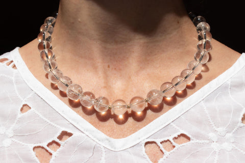 Quarzkristall Halskette Damen, Bergkristall Perlenkette Klar, Hochwertiger Edelstein Schmuck 18K Vergoldet, Handgemacht von eilenna