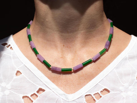 Halskette aus Naturstein Perlen wie Amethyst & Achat