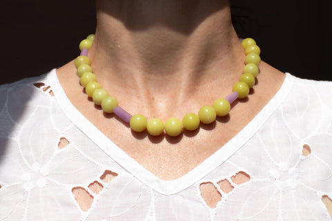 Zitronenjade & Amethyst Halskette, Naturstein Perlenkette Damen, 18K Vergoldet, Handmade Schmuck von eilenna