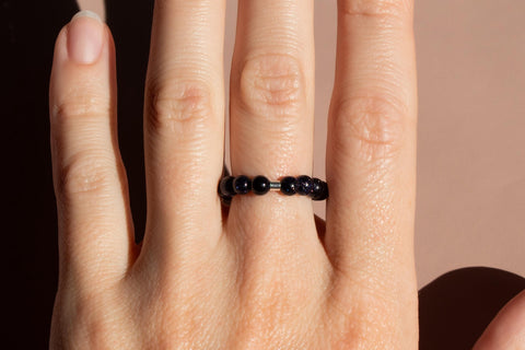 Ring mit blauen Sandstein Naturstein Perlen & 925 Silberperle, Noa Ring