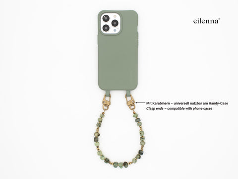 Schlüsselkette kurz aus Naturstein aus Prehnit, Universal Kette mit Karabinern, Echter Steinschmuck, Handmade von eilenna