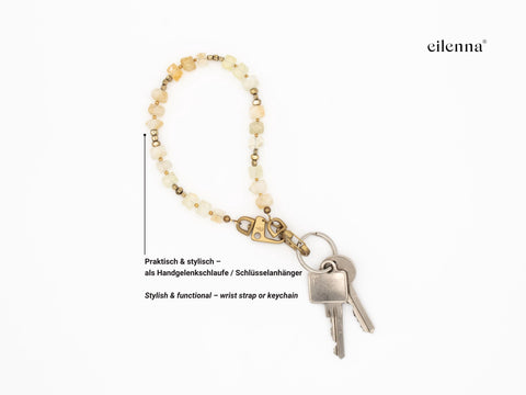 Handykette kurz aus Citrin Naturstein Perlen, universal Handschlaufe und Schlüsselanhänger mit Karabinern handmade von eilenna
