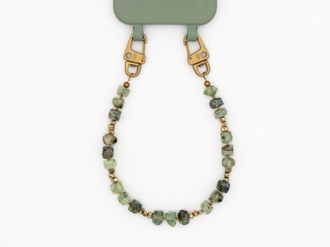 Schlüsselkette kurz aus Naturstein aus Prehnit, Universal Kette mit Karabinern, Echter Steinschmuck, Handmade von eilenna