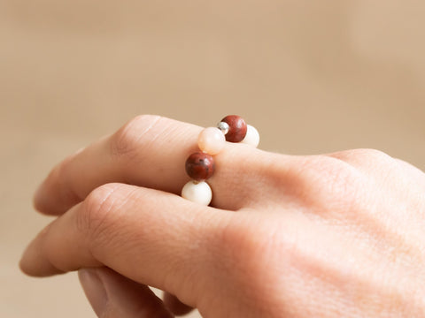 Ring aus Edelsteinmix & 925 Silberperle, Amara Ring