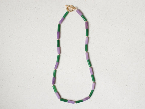 Halskette Lila Amethyst & Grüner Achat, Moderne Perlenkette Damen, Naturstein Schmuck 18K Gold Verschluss, Handgemachter Schmuck von eilenna