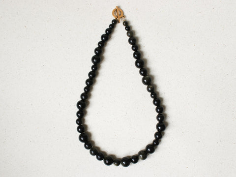 Goldener Obsidian Halskette Damen, Schwarze Edelstein Kette mit Goldschimmer, Naturstein Perlen 18K Vergoldet, Handgemacht von eilenna