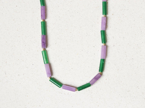 Halskette Lila Amethyst & Grüner Achat, Moderne Perlenkette Damen, Naturstein Schmuck 18K Gold Verschluss, Handgemachter Schmuck von eilenna