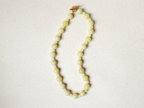 Halskette Rosenquarz & Zitronenjade, Naturstein Perlenkette Damen, Boho Schmuck 18K Gold Verschluss, Geschenk für Sie, Handmade eilenna