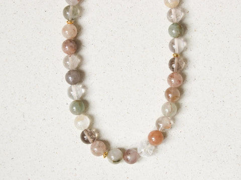 Rutilquarz Halskette Damen, Naturstein Perlenkette mit Einschlüssen, Quarzperlen Schmuck 18K Vergoldet, Geschenk Handgemacht von eilenna