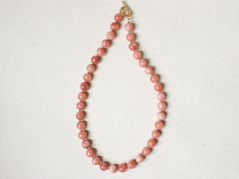 Chalcedon Halskette, Naturstein Perlenkette Damen, Pfirsich Pastell Edelsteinschmuck, 18K Vergoldeter Verschluss, eilenna Handmade
