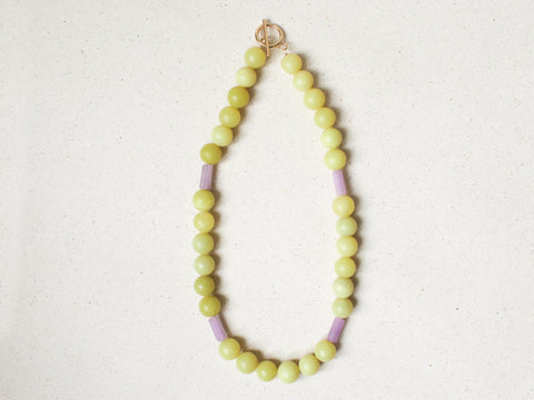 Zitronenjade & Amethyst Halskette, Naturstein Perlenkette Damen, 18K Vergoldet, Handmade Schmuck von eilenna