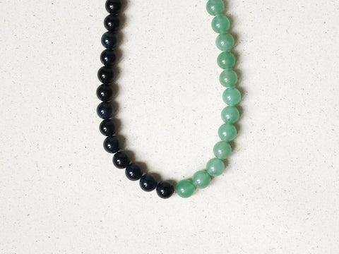 Halskette Blauer Topas & Aventurin Half und Half, Naturstein Perlenkette Damen Blau Grün, 18K Vergoldet, Handgemacht von eilenna